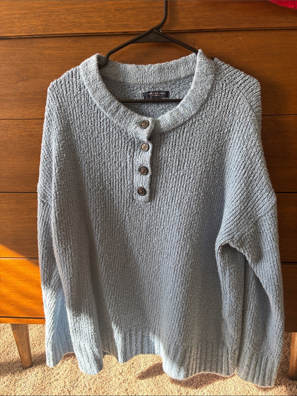 American Eagle Outfitters Light Blue Henley Crewneck Sweater